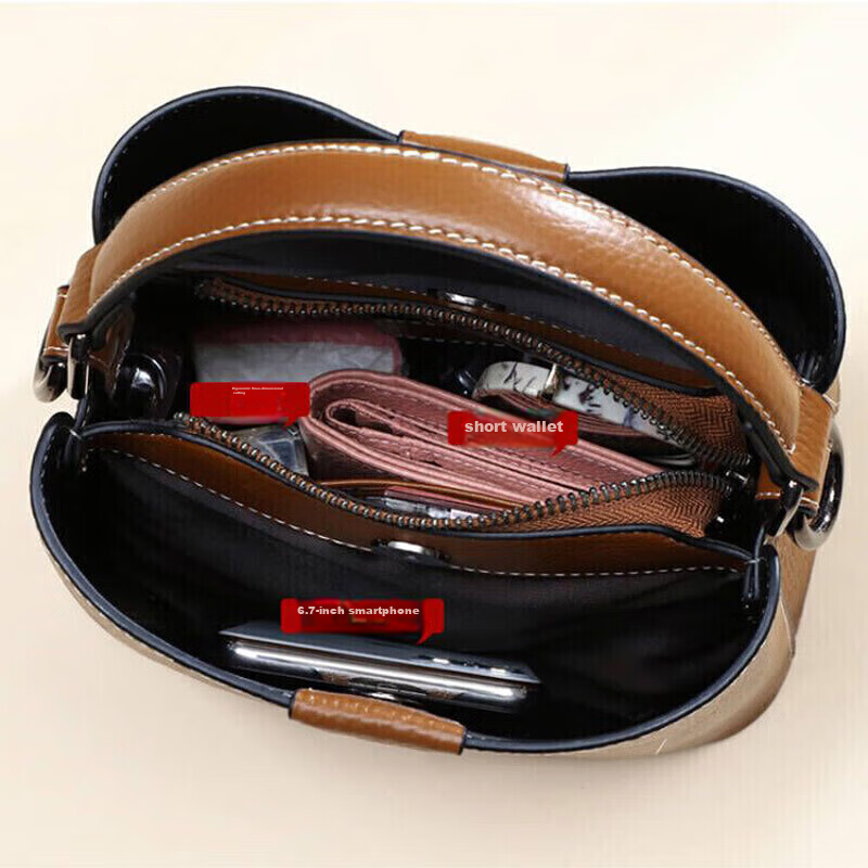 Viney Women's Handbag, Cowhide Bucket Bag, Luxury Crossbody Shoulder Tote Bag, B...