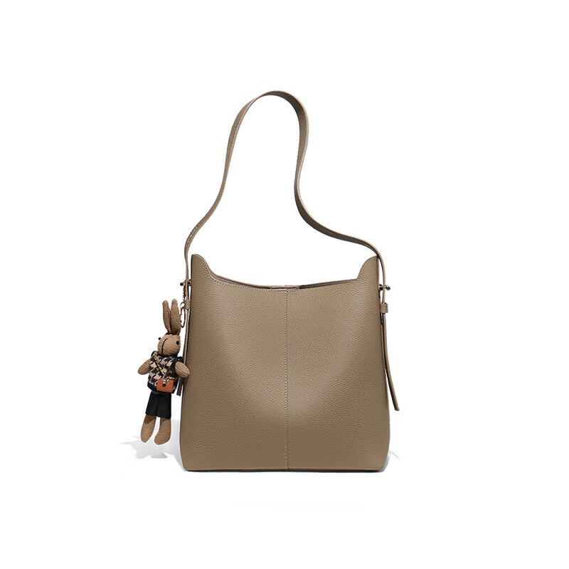 Viney Cowhide Leather Bucket Bag Women's Large Capacity Shoulder Bag Light Luxur...