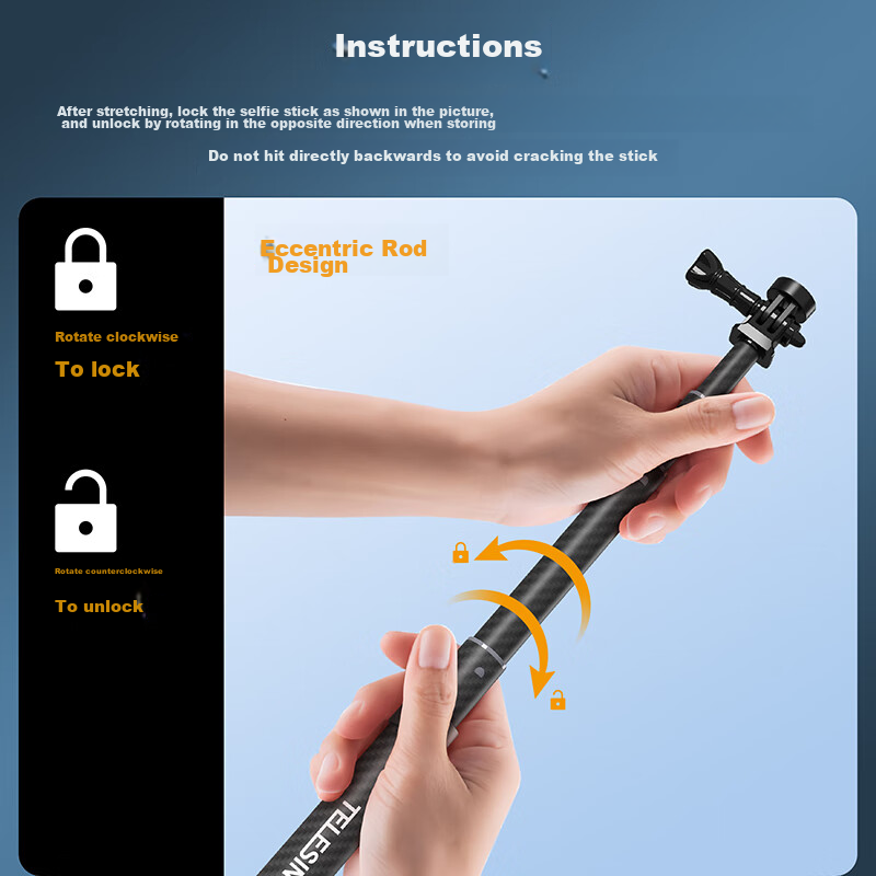 TELESIN DJI Action 4 5 Pro Carbon Fiber Selfie Stick Compatible with GoPro 13 12...