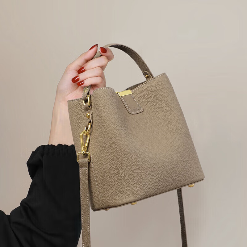 Viney Women's Handbag, Cowhide Bucket Bag, Light Luxury Crossbody Shoulder Tote...