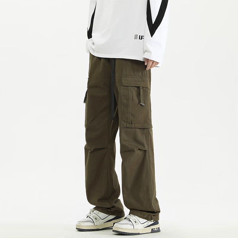 CLOR Pure Cotton Cargo Pants for Men, Spring And Summer Sports Loose Straight-Le...