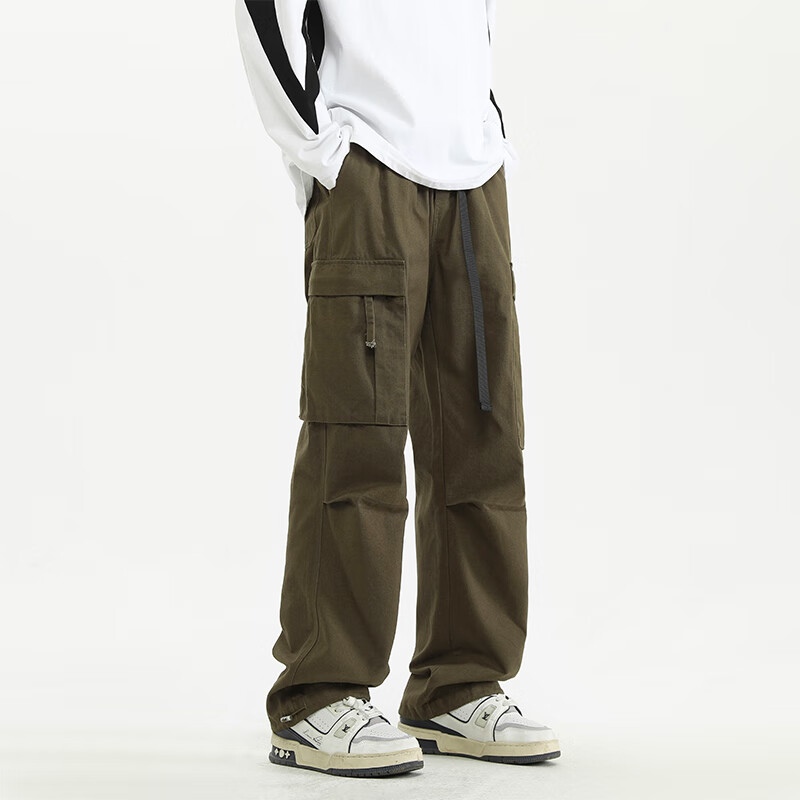 CLOR Pure Cotton Cargo Pants for Men, Spring And Summer Sports Loose Straight-Le...
