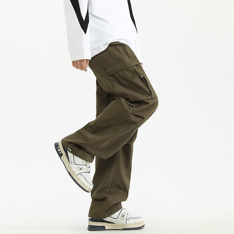 CLOR Pure Cotton Cargo Pants for Men, Spring And Summer Sports Loose Straight-Le...