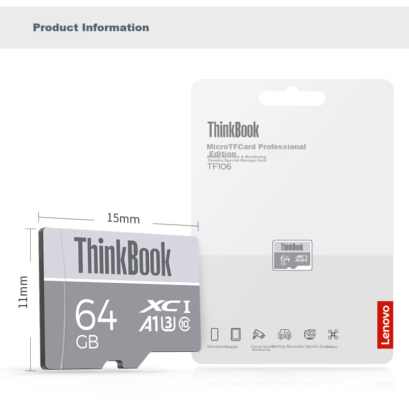 ThinkPad Lenovo ThinkBook 64GB TF (MicroSD) Memory Card A1 U3 4K Dash Cam Survei...
