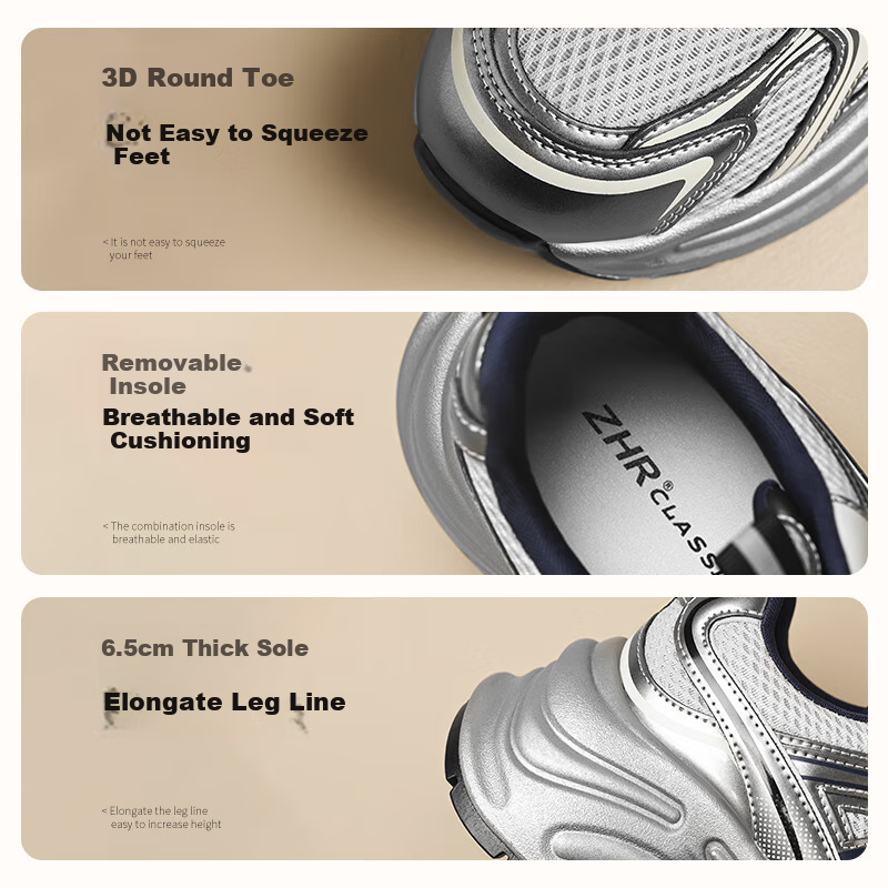 ZHR Women's Chunky Sneakers Retro Thick-soled Height Increasing Casual Shoes Com...