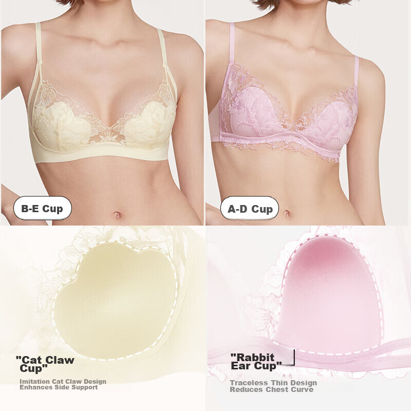 Ubras Endless Floral Sea Lace Sexy Large Breast Minimizing Bra, Women's Underwea...