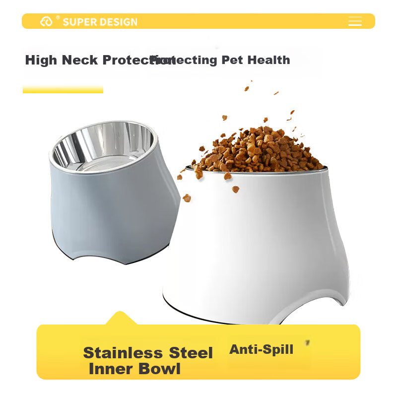 SUPER DESIGN Elevated Dog Bowl Pet Feeder Cat Bowl Dog Bowl Protecting Neck Spin...