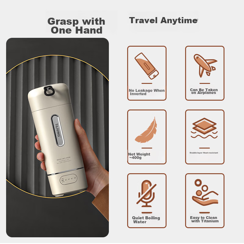 TILIVING (Titanium Living) Pure Titanium Portable Electric Kettle, Household Tra...