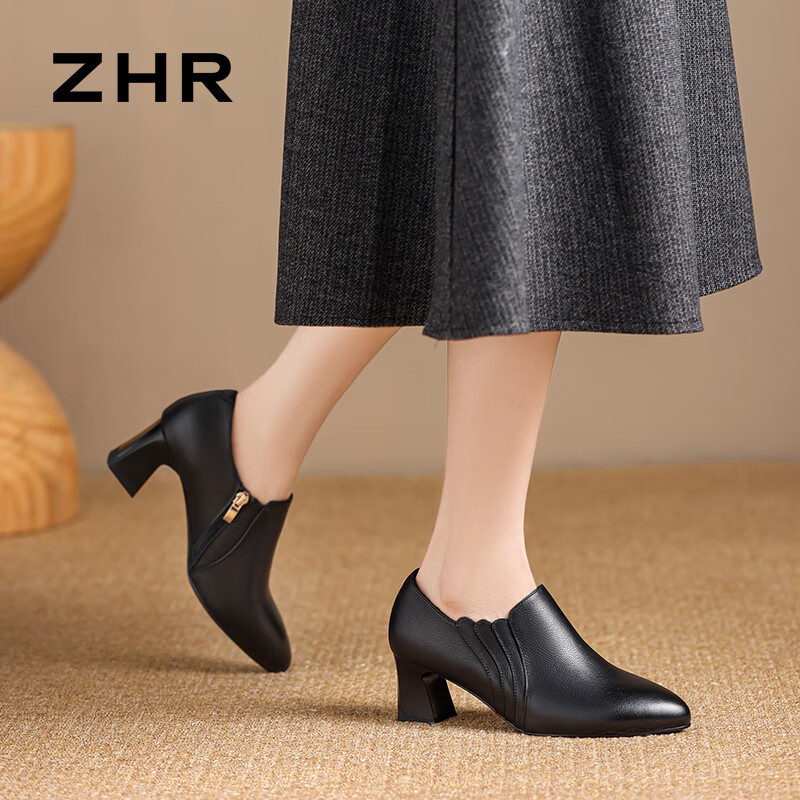 ZHR Top Layer Cowhide Women's Shoes Retro Style Work Leather Shoes Fashion Commu...
