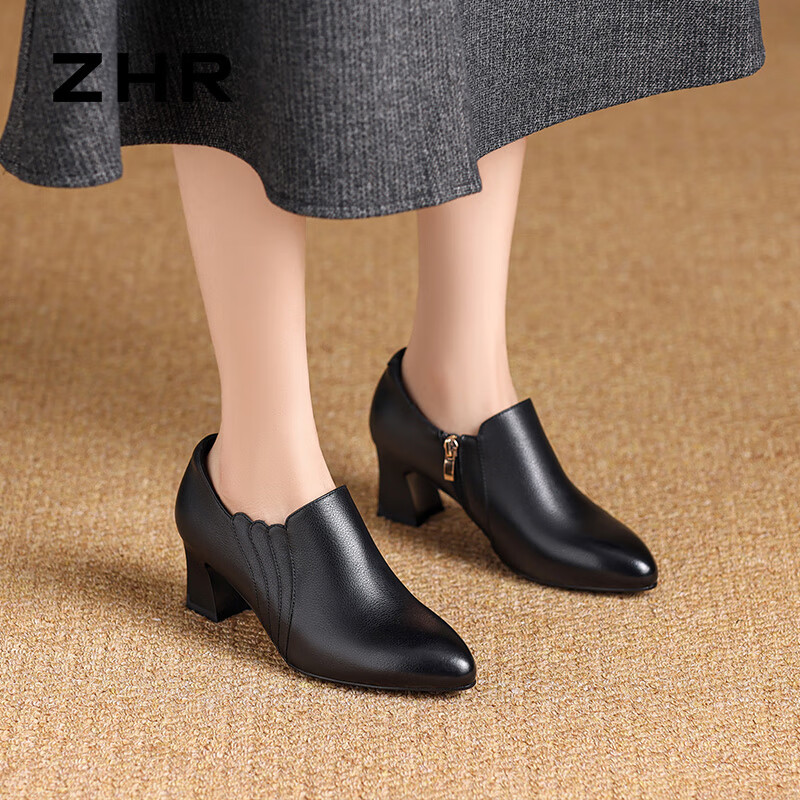 ZHR Top Layer Cowhide Women's Shoes Retro Style Work Leather Shoes Fashion Commu...