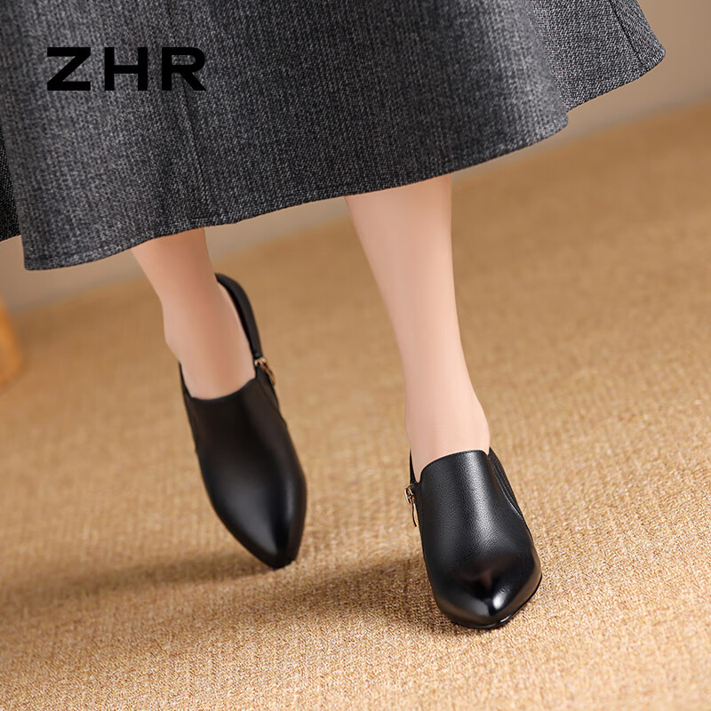 ZHR Top Layer Cowhide Women's Shoes Retro Style Work Leather Shoes Fashion Commu...