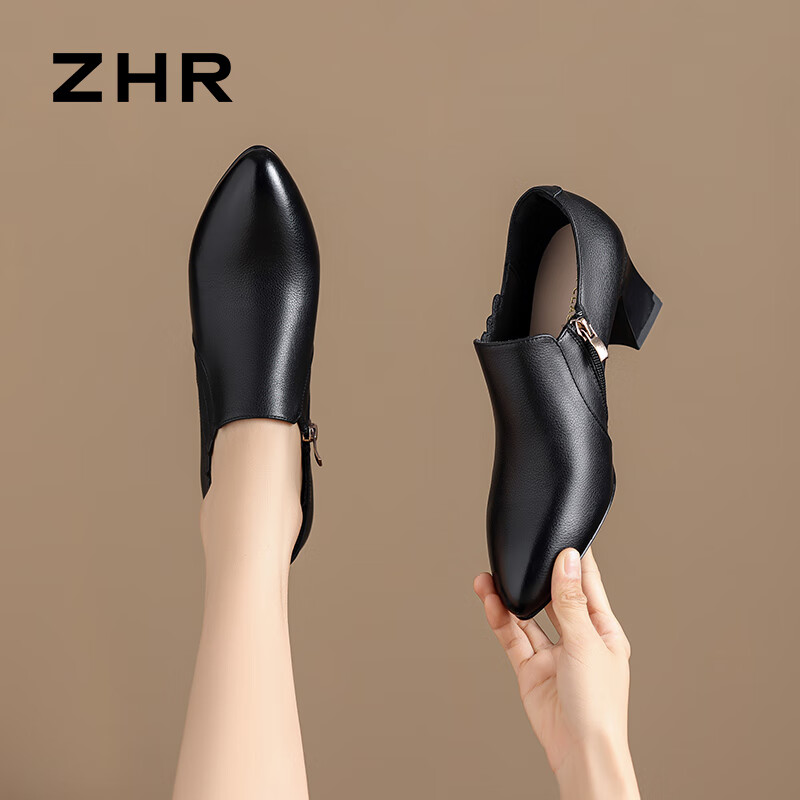 ZHR Top Layer Cowhide Women's Shoes Retro Style Work Leather Shoes Fashion Commu...