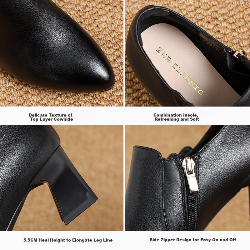 ZHR Top Layer Cowhide Women's Shoes Retro Style Work Leather Shoes Fashion Commu...