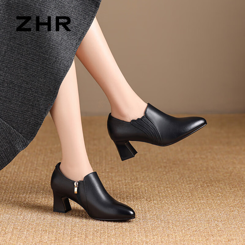 ZHR Top Layer Cowhide Women's Shoes Retro Style Work Leather Shoes Fashion Commu...