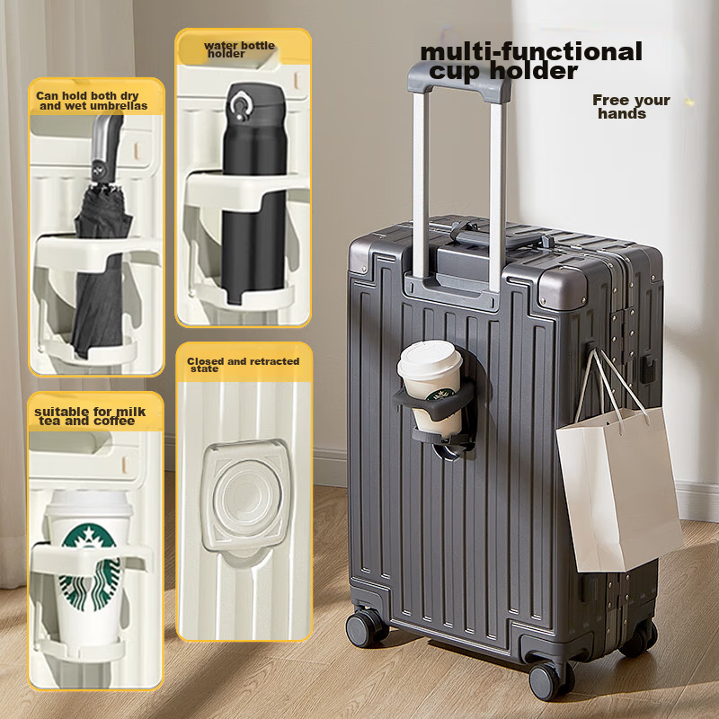 SOO Aluminum Frame Suitcase, Stylish Trolley Case, Durable Travel Luggage, Passw...