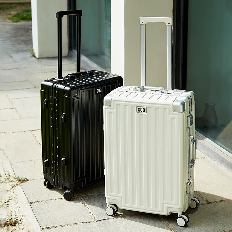 SOO Aluminum Frame Suitcase, Stylish Trolley Case, Durable Travel Luggage, Passw...