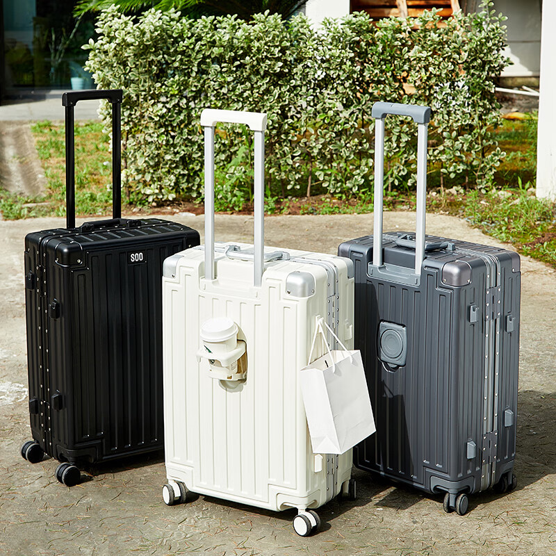 SOO Aluminum Frame Suitcase, Stylish Trolley Case, Durable Travel Luggage, Passw...