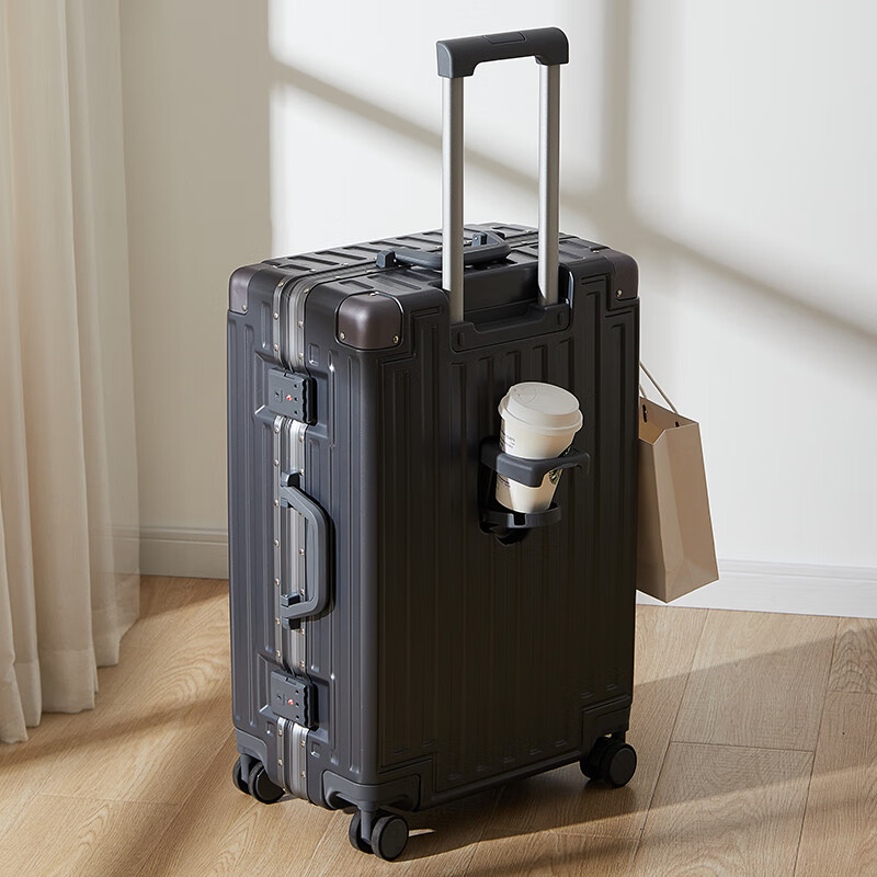 SOO Aluminum Frame Suitcase, Stylish Trolley Case, Durable Travel Luggage, Passw...