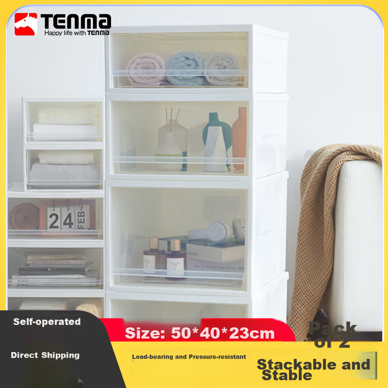 TENMA Plastic Wardrobe Drawer Storage Box, 29 Liters, Transparent Visible Drawer...