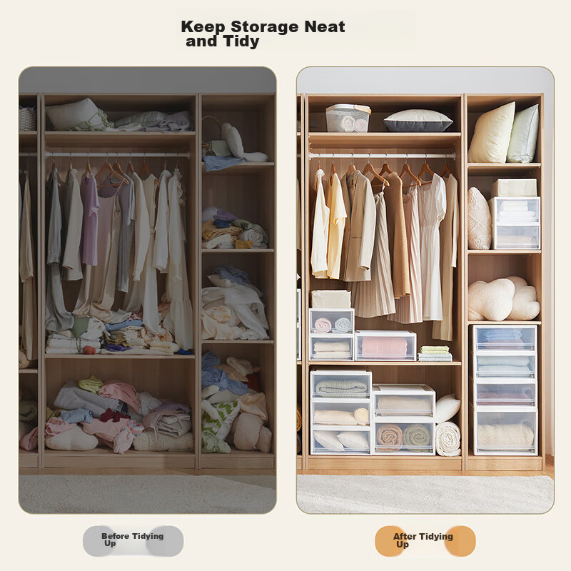 TENMA Plastic Wardrobe Drawer Storage Box, 29 Liters, Transparent Visible Drawer...