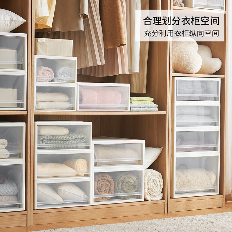 TENMA Plastic Wardrobe Drawer Storage Box, 29 Liters, Transparent Visible Drawer...