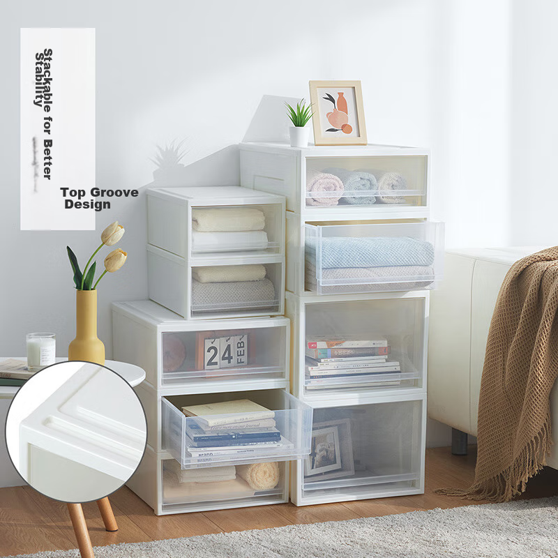 TENMA Plastic Wardrobe Drawer Storage Box, 29 Liters, Transparent Visible Drawer...