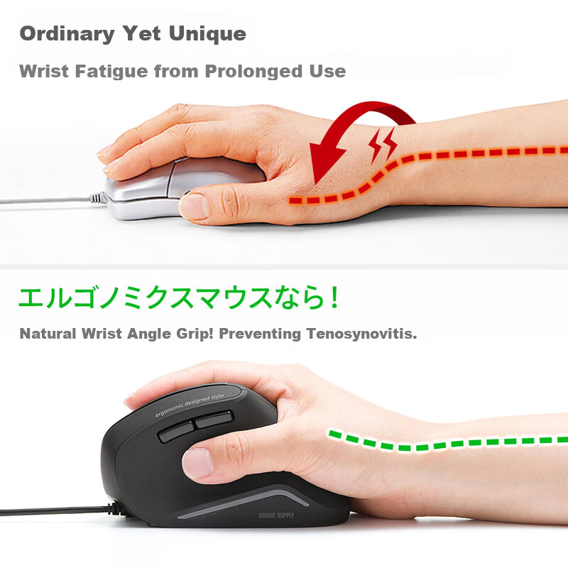 SANWA SUPPLY Wired Silent Office Mouse with Ergonomic Vertical Grip, Gaming for...