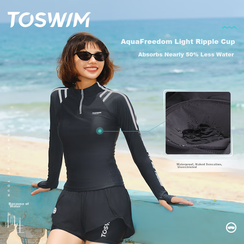 TOSWIM Women's Two-Piece Swimsuit, Summer Long-Sleeve Sun Protection Conservativ...