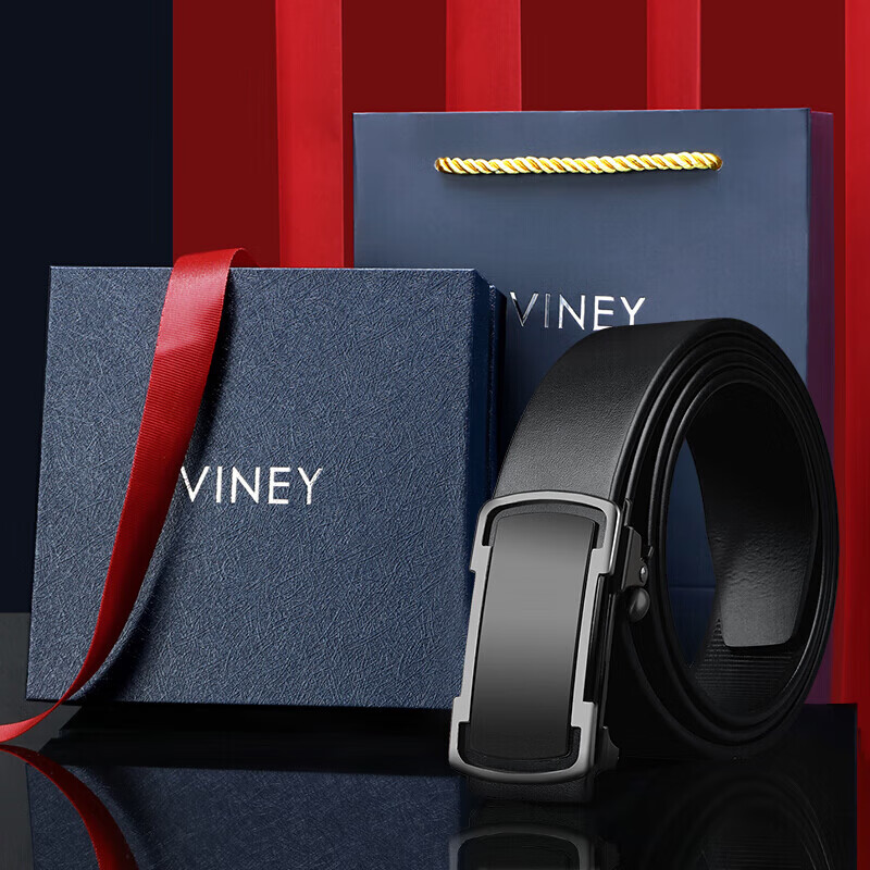 Viney Men's Leather Belt with No Teeth Automatic Buckle Inside Buckle Belt Birth...