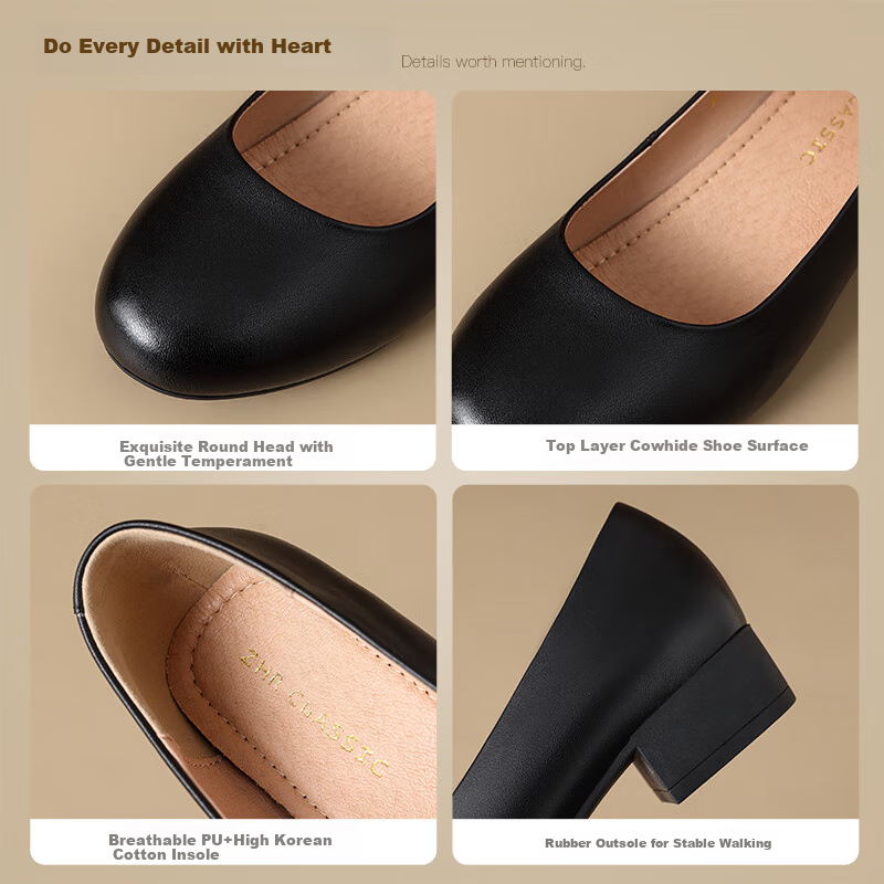 ZHR Top Layer Cowhide Women's Shoes Spring and Summer Commuting Leather Shoes Wo...