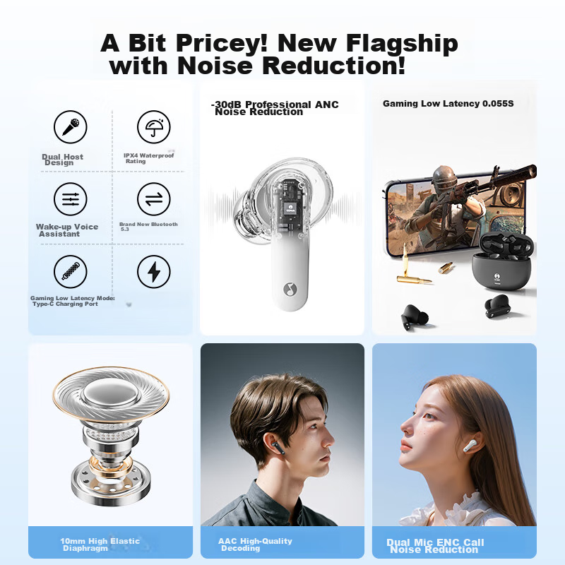 QQ Music ET51 - Starlight White True Wireless Bluetooth Earphones, ANC Active No...