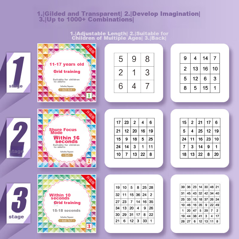 TURN SUPER Shuerte Grid Cards for 3-12 Year Old Primary And Secondary School Stu...