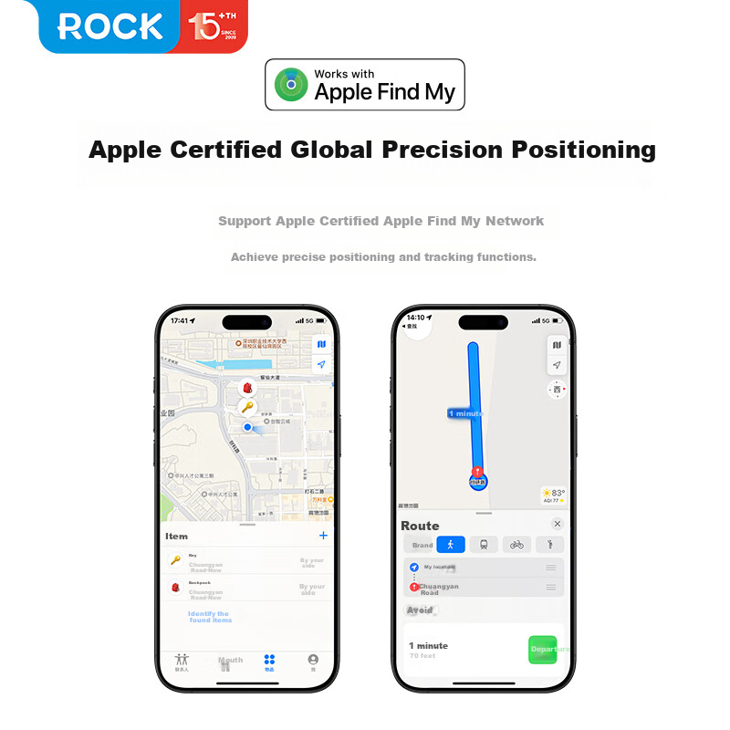 ROCK Apple Certified Airtag Locator Tracker Anti-lost Device Wireless Precision...