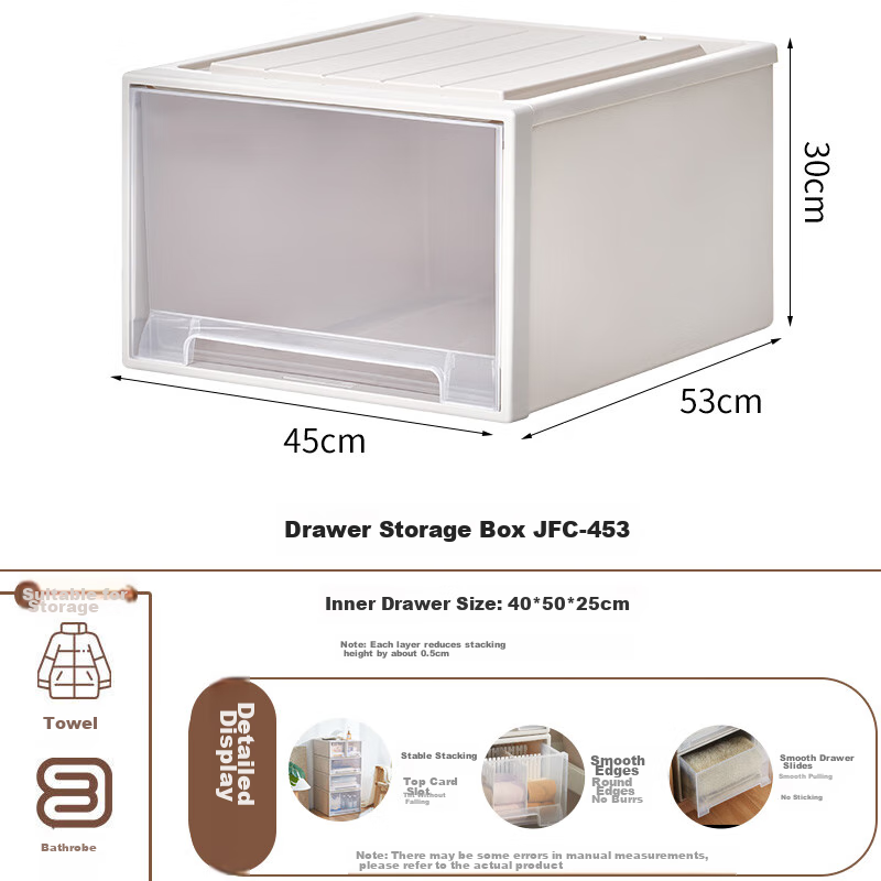 TENMA Large Clothing Drawer Storage Box, 53.5 Liters, Transparent Visible Drawer...