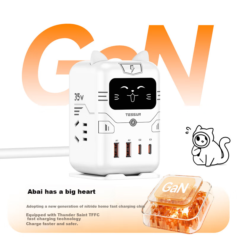 TESSAN Thunder Saint Mini Lightning Cat Vertical Power Strip 35W Gallium Nitride...