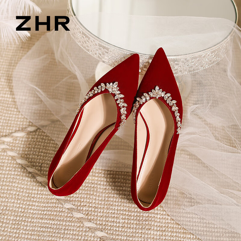 ZHR Women's Chinese Style Show He Wedding Shoes Burgundy Evening Dress Thin Heel...