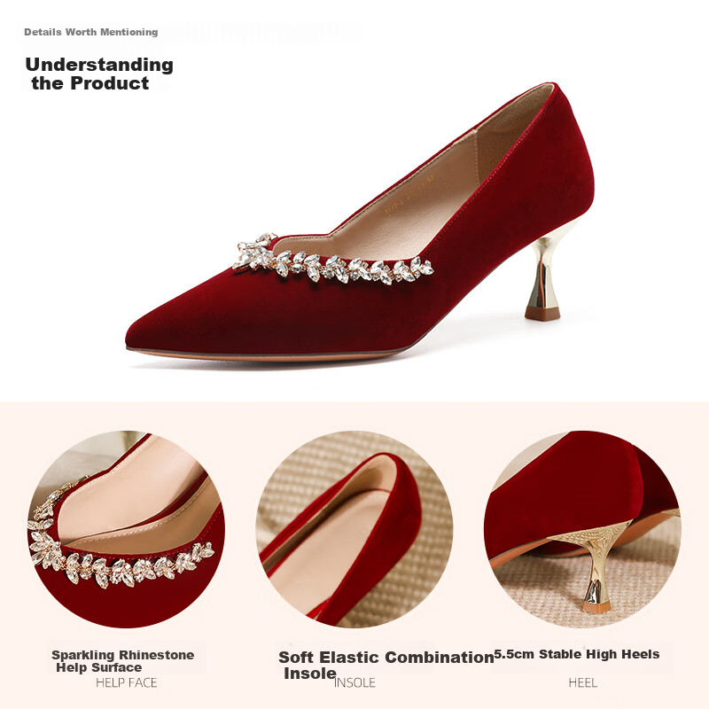 ZHR Women's Chinese Style Show He Wedding Shoes Burgundy Evening Dress Thin Heel...