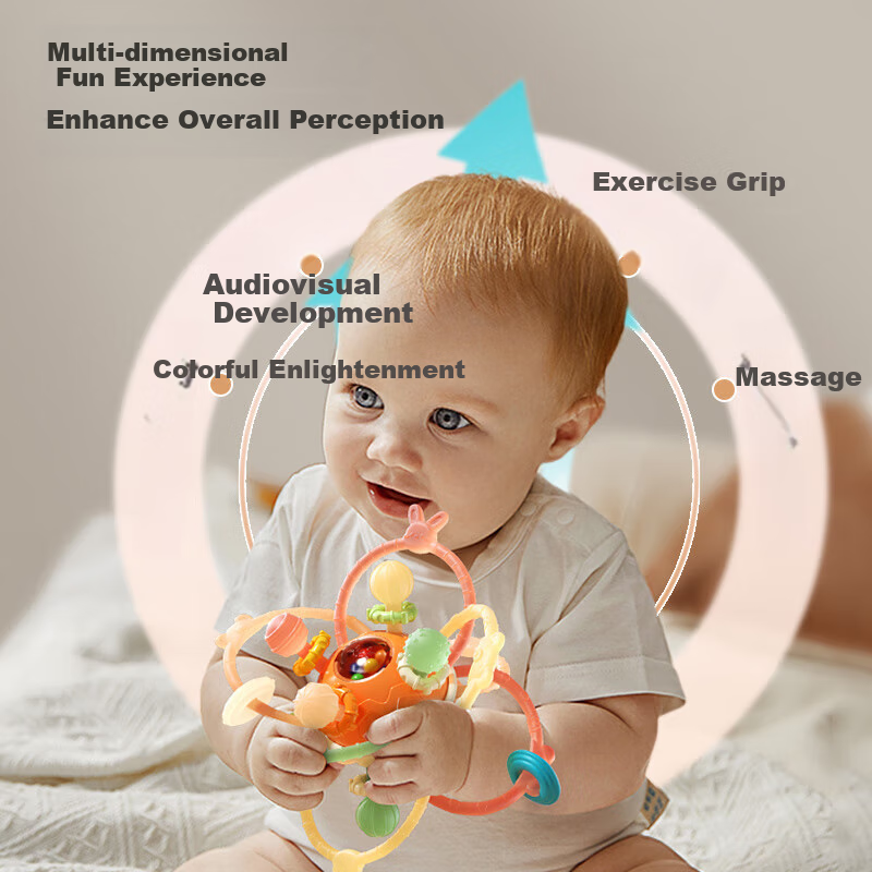 Aibeilu Manhattan Hand Grasping Ball Teether Baby Oral Stage 0-3-6 Months Edible...