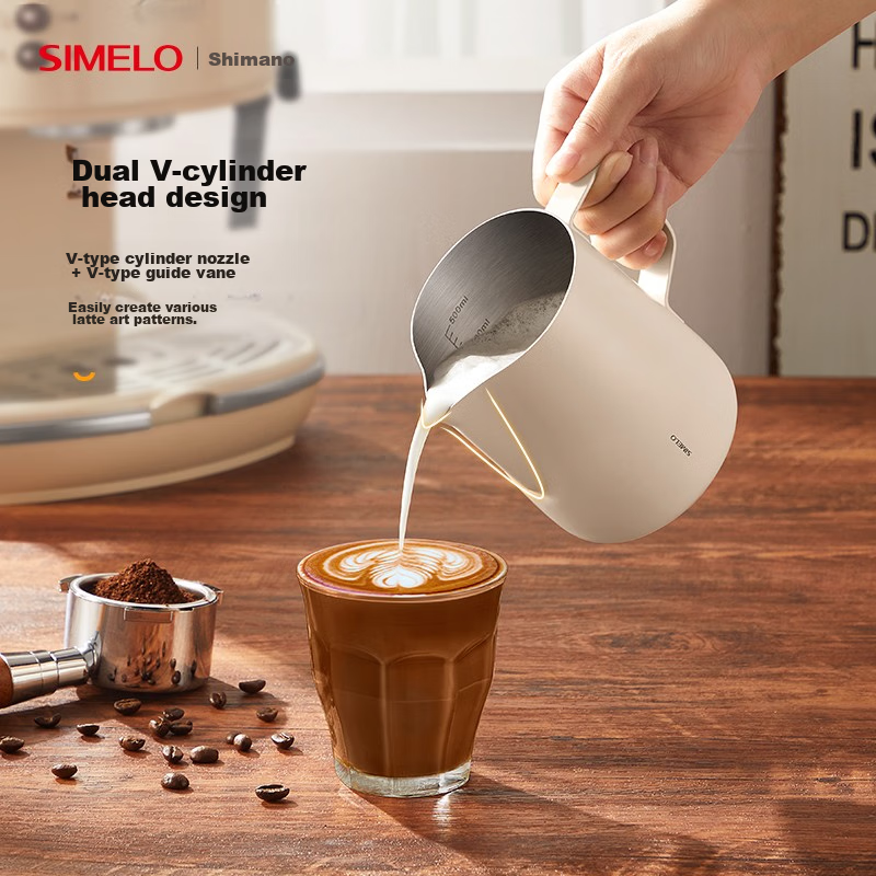 SIMELO Coffee Latte Art Pitcher, 304 Stainless Steel Pointed Coffee Cup, Milk Fr...