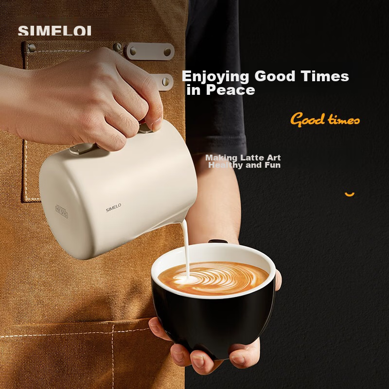 SIMELO Coffee Latte Art Pitcher, 304 Stainless Steel Pointed Coffee Cup, Milk Fr...