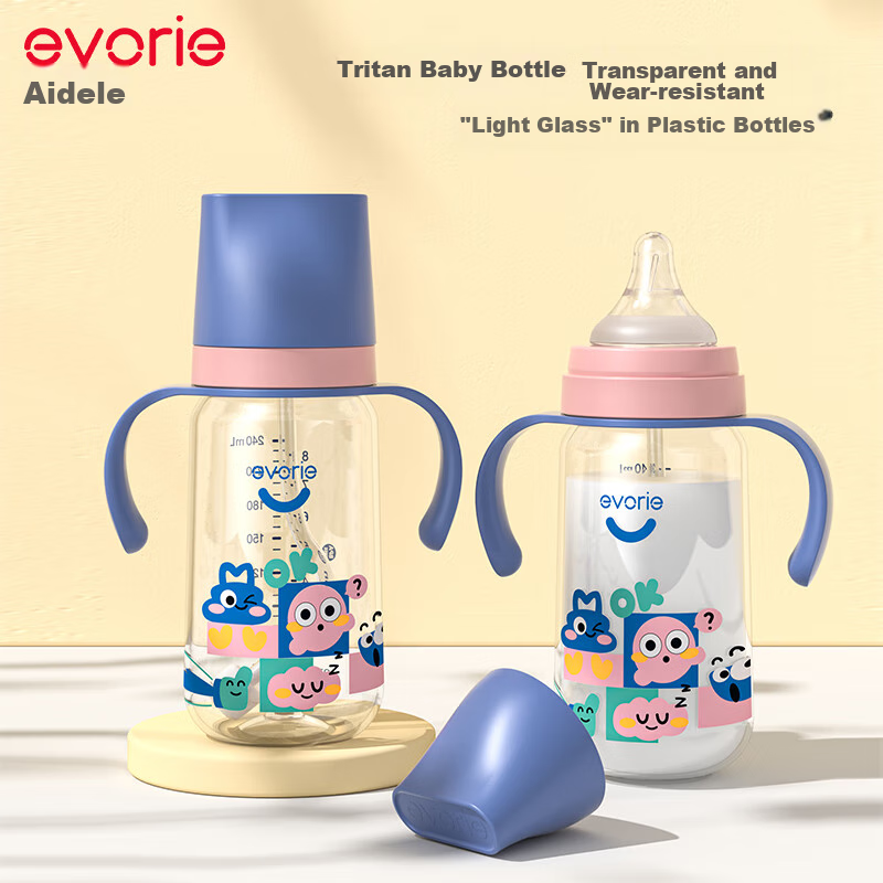 Evorie Baby Bottle, Wide Neck with Double Handles And Gravity Ball, Tritan Bottl...
