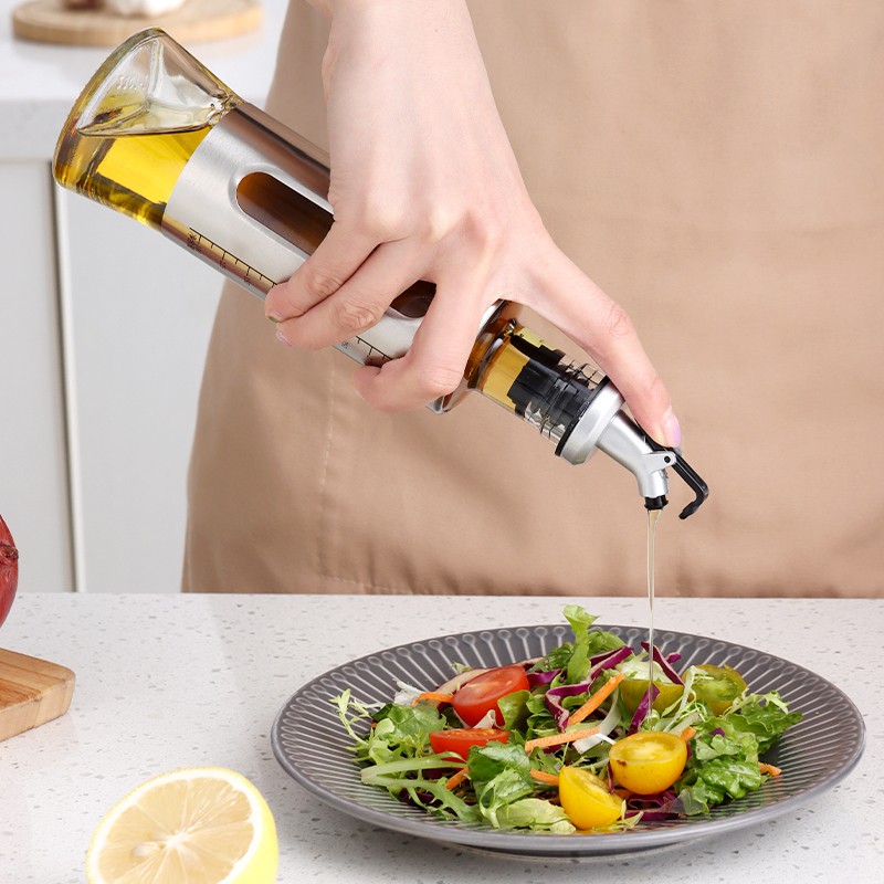 Baijie Glass Oil Bottle, Stainless Steel Soy Sauce Bottle, Vinegar Jug, Oil Pour...