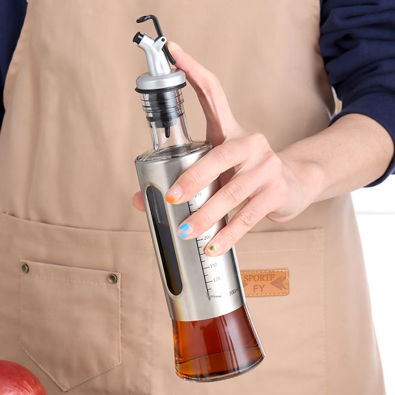 Baijie Glass Oil Bottle, Stainless Steel Soy Sauce Bottle, Vinegar Jug, Oil Pour...