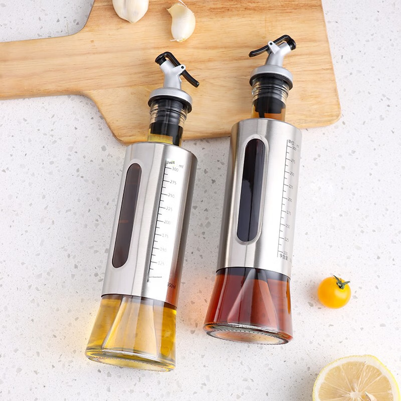 Baijie Glass Oil Bottle, Stainless Steel Soy Sauce Bottle, Vinegar Jug, Oil Pour...