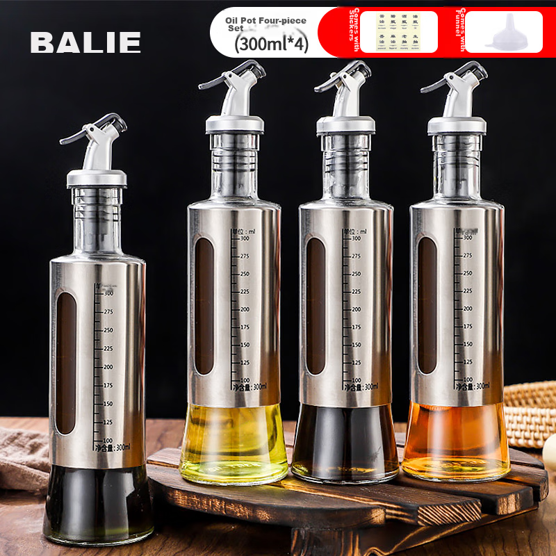 Baijie Glass Oil Bottle, Stainless Steel Soy Sauce Bottle, Vinegar Jug, Oil Pour...