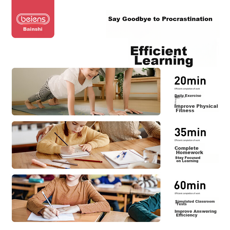 Beinshi Timer, Time Management Tool, Visual Aid for Children's Homework And Stud...