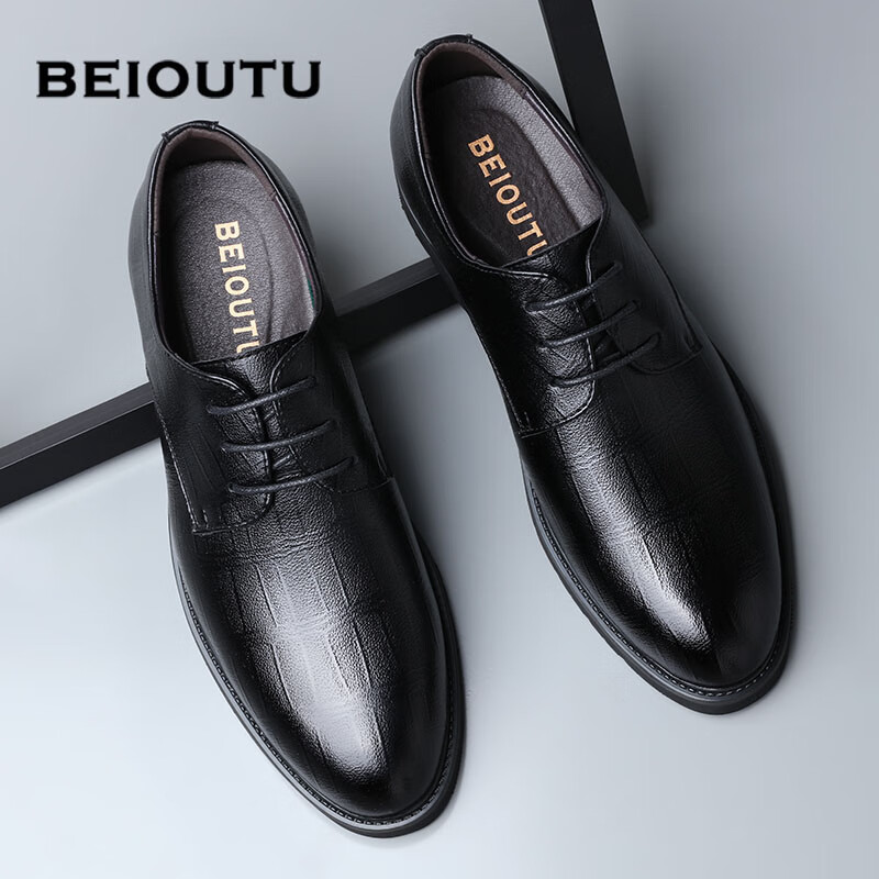 BEIOUTU Men's Leather Shoes, Formal Business Casual Shoes, Comfortable Lace-Up W...