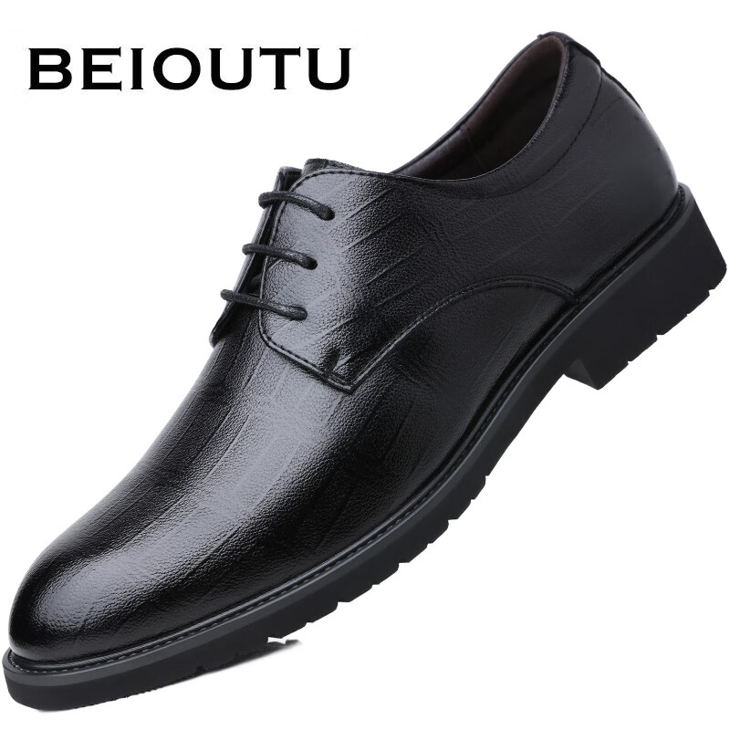 BEIOUTU Men's Leather Shoes, Formal Business Casual Shoes, Comfortable Lace-Up W...
