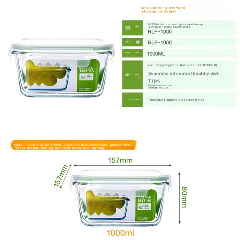 BestHA Microwave-Safe Glass Food Container, Borosilicate Glass Lunch Box, Office...