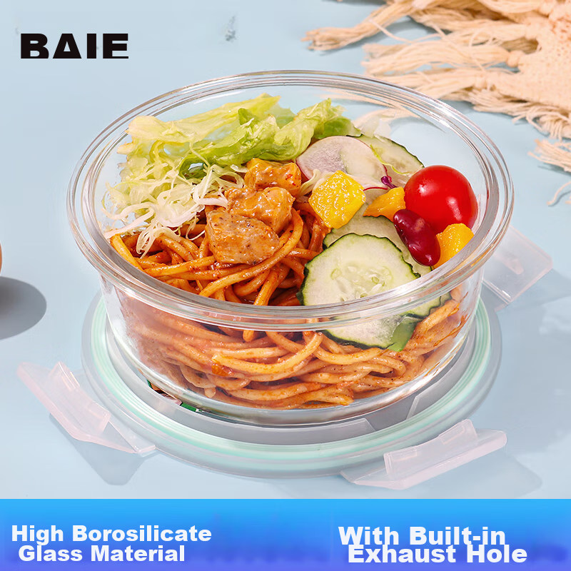 Baijie High Borosilicate Glass Lunch Box for Office Workers, Microwave And Refri...